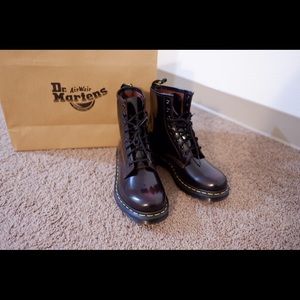 Dr. Martens Women's Burgundy Patent Leather Lace-Up Ankle Boots